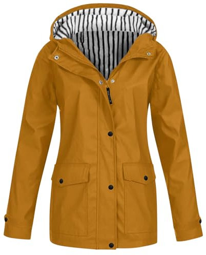 YCBMINGCAN Veste de pluie softshell pour femme - Imperméable et respirante - Veste de randonnée légère - Coupe-vent avec capuche - Doublée - Veste fonctionnelle - Grandes tailles - S à 5XL, #1-Doré