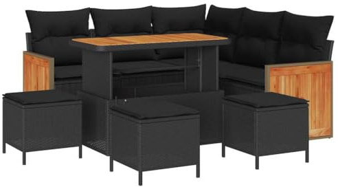 vidaXL Gartensofa-Set 9 STK. 8-Sitzanzahl Schwarz