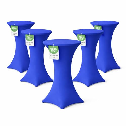 EXKLUSIV HEIMTEXTIL Stehtischhusse für Bistrotisch mit 4 verstärkten Fußlaschen elastisch Stretch Oeko-TEX Zertifiziert Ø 70-75x110-120 cm Royalblau (5 Stück)