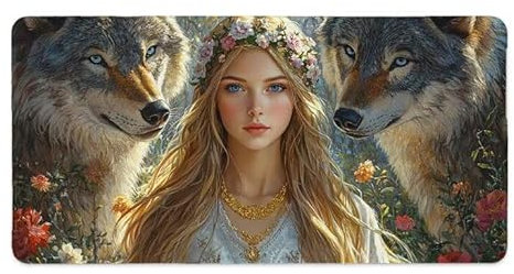 Gaming Mouse Pad, Mouse Mat XXL Extended Large Desk Pad 1200 x 600 mm - Waterproof Gaming Mousepad, for Home Office Desks Computer Keyboard Laptop Protector Decoration Accessories (Woman Wolf) d-807