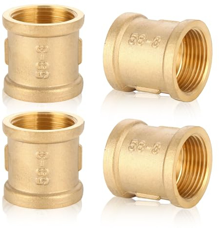 Messing Muffe 1/2 Zoll, 4 Stück Doppelmuffe Anschlussnippel Schlauchverbinder Verschraubung 1/2 Zoll Montage für Rohranschluss