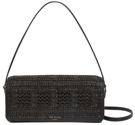 Ted Baker Schultertasche Umhängetasche Pettria Raffia Straw Elongated Shoulder Bag Black schwarz