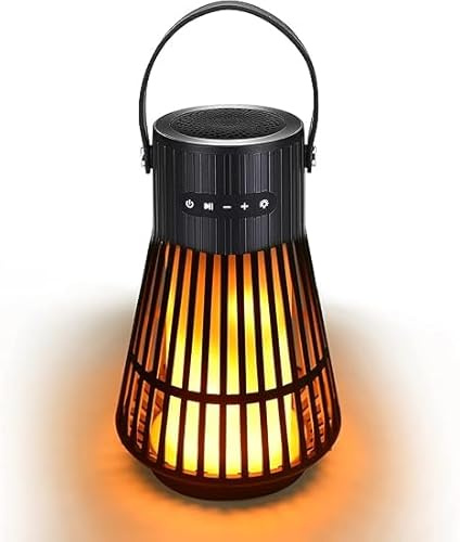 LED Flame Lantern with Bluetooth Speaker, USB Rechargeable, 3-in-1 Outdoor Light with Hook and Ground Stake，Waterproof Flame Lamp