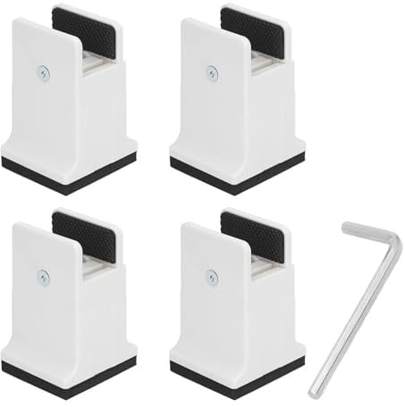 Tomotato 4 Pezzi Alzate Regolabili per Mobili, Alzata in Gomma Resistente con Morsetto a Vite Regolabile per Letto, Sedia, Tavolo, Divano, Scrivania (Bianco)