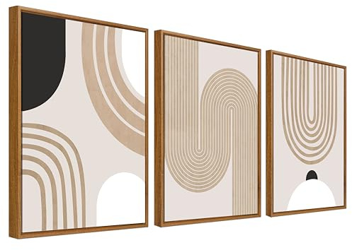 3Pcs Boho Minimaliste Abstrait Tableau Encadré Poster Mural Beige Caramel Géométrique Affiche Peinture Mural Impression sur Toile Tableau Decoration Murale Salon Chambre Salle à manger 40x60cm x3pcs