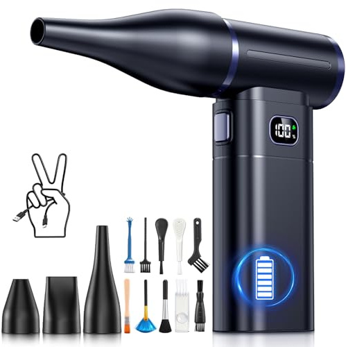 Electric Air Duster, 80000RPM Cordless Portable Air Dust Blower with LED Light & Display, 5 Gear & Powerful Mode, Rechargeable Compressed Air Cleaner for PC, Electronics, Car, Home, Outdoor