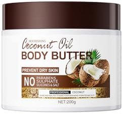 Kokos-Körperbutter für Trockene Haut,Kokosnuss Körper Feuchtigkeitscreme,Feuchtigkeitsspendend & Pflegend,für Alle Hauttypen,200G