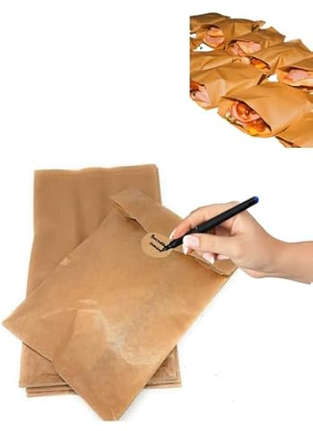 TODOKRAFT Beutel aus Kraftpapier, 14 x 6 x 27 cm, 100 Stück, perfekt für Snacks, Mittagessen, Snacks, kann auf dem Etikett beschriftet werden (mit Verschlussetikett)