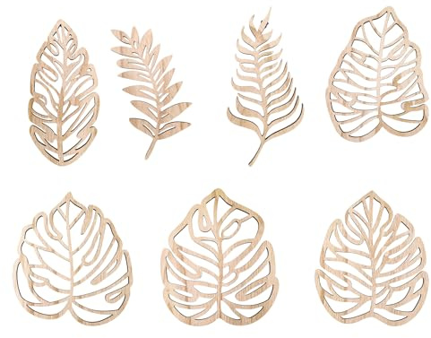 Haohai 7 piezas de arte de pared de hoja de palma de madera, decoración de pared tropical colgante con gancho de metal, decoración versátil de habitación de la selva para el hogar, oficinas y