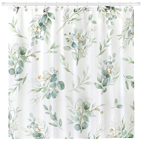 Arquiel Tenda Doccia, Foglie Di Eucalipto Verdi Oro Lavabile 182X182 Cm Poliestere Impermeabile Tenda Vasca Da Bagno Decoration Con Occhielli E 12 Ganci