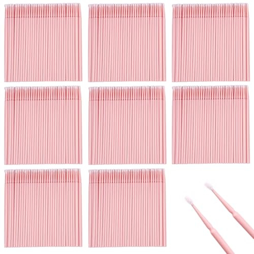 800 Stück Microbrush Stäbchen, Applikatoren Pinsel Applicator, MikrobüRsten, Stäbchen Mikro Microbrush, Microbürsten Wimpernbuerste Wattestäbchen, für Wimpernverlängerung, Makeup, Mundpflege (Rosa)