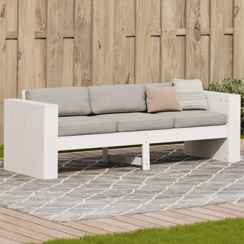 Hoopleep Gartensofa 3-Sitzer Weiß, 189x60x62 cm Massivholz Kiefer, Robustes Outdoor Sofa für Terrasse, Balkon und Garten, Langlebige Holz Couch für den Außenbereich