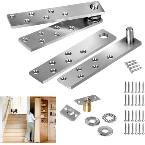 LZEXIN Heavy Duty Hidden Pivot Hinge for Door, 300LBS Load-Bearing(Silver) | 360° Rotation, Invisible, Heavy Duty Pivot Hinge Hardware for Bookcase Murphy Secret Doors Gate
