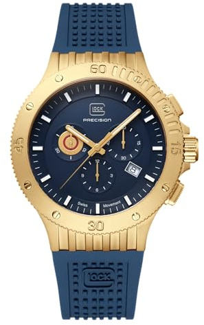 GLOCK Herren Quarz Uhr | 44mm Gehäuse | Armbanduhr mit Coyote-Edelstahlgehäuse | Blauem Zifferblatt | Blauem Silikonarmband | 20ATM | GW-42-4-24