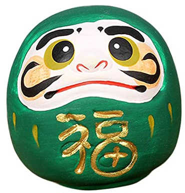 ZGUZMCMK Daruma Puppe Japanische Figur Tischornament Dekoration Sammlerobjekt Handgefertigtes Kunsthandwerk für Wohnzimmer Regal Büro Geschenk, GRÜN