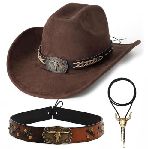 CYGMRFH Sombrero Vaquero Estilo Oeste Americano Con Acabado Bronce Y Detalles De Cuero, Perfecto Para Rodeos, Fiestas Temáticas, Halloween Y Celebraciones Especiales
