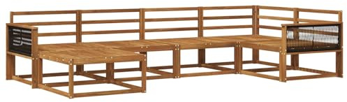 vidaXL Outdoor-Sofagarnitur 6 pcs Natur Massivholz Akazie, Patio-Sofa, Moderne Outdoor-Sitzgruppe, langlebige Gartenmöbel, wetterfest für die Lounge im Garten