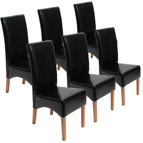 Mendler 6er-Set Esszimmerstuhl Küchenstuhl Stuhl Latina-AM, Leder - schwarz,helle Beine