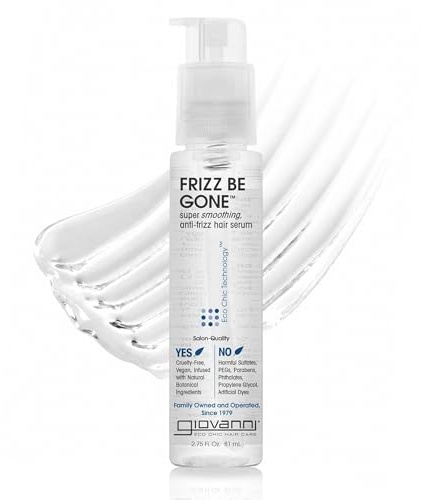 GIOVANNI ECO CHIC Frizz Be Gone - Super Smoothing Anti-Frizz Hair Serum, Adds Shine, Seals in Color, Infused with Natural Botanical Ingredients, Salon Quality, No Parabens - 2.75 oz (1 Pack)