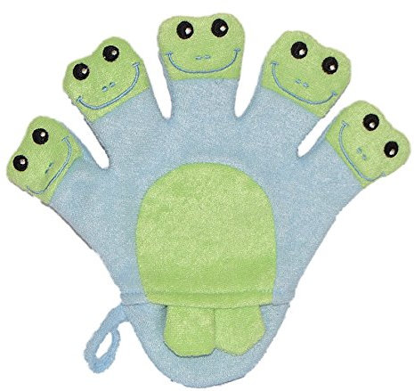 alles-meine.de GmbH 2 in 1: Waschhandschuh + Handpuppe 5 Finger Frosch für Kinder - Handspielpuppe Frottee Tier Baby Waschlappen