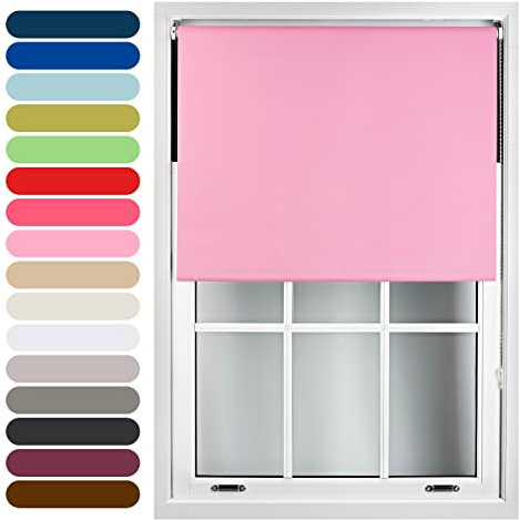 FURNISHED Roller Blinds Thermal Blackout Roller Blind - Trimmable Insulated UV Protection Child Safe Easy Fit Home Office Window Blinds, Pink, 180W x 165H cm