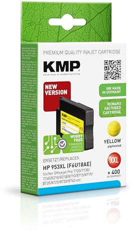 KMP Tintenpatrone passend für HP 953XL Yellow (F6U18AE) mit neuem KMP Hybrid-Chip - H166YX - für HP OfficeJet Pro 7700 7730 7740 WF, 8200 8210... etc.
