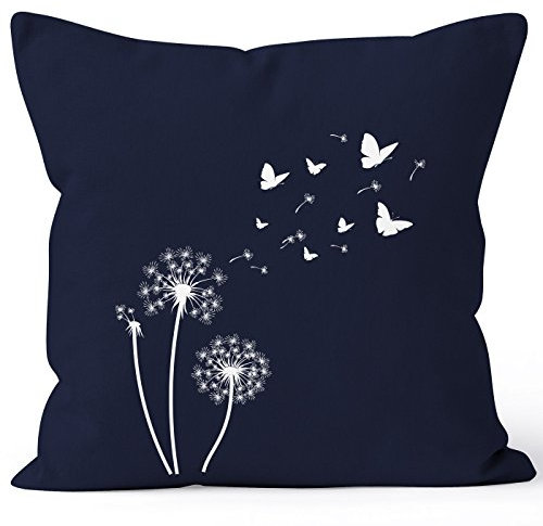 Autiga Kissenbezug Pusteblume Schmetterlinge Dandelion Butterflys Kissen-Hülle Deko-Kissen Baumwolle Navy Unisize