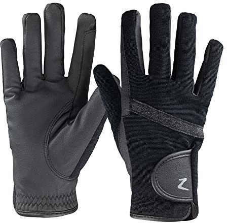 HORZE Damen Reithandschuhe, Winterhandschuhe mit PU Leder Grip und Glitzer, Schwarz, 10