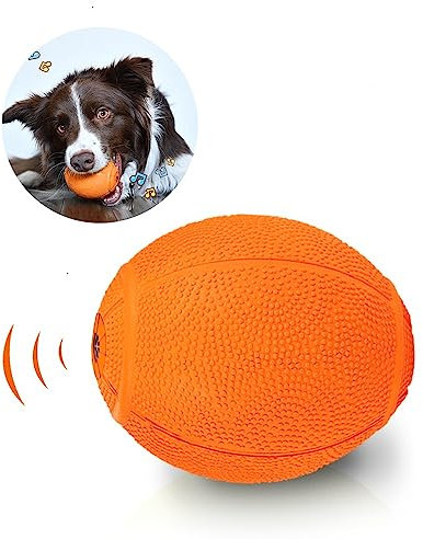 LaRoo Hundespielzeug Hundeball Squeaker, Langlebiges Naturkautschuk Hund Fußball, Quietscher Werfen Hundebälle, Kauspielzeug für Kleine & Große Hunde (6.5 * 8CM Orange)