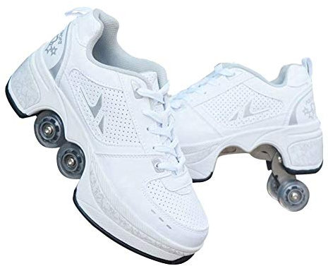 JTKDL Rollschuh Roller Skates Lauflernschuhe, Sneakers, 2 In 1 Mehrzweckschuhe Schuhe Mit Rollen Skateboardschuhe,Inline-Skate,Verstellbare Quad-Rollschuh Stiefel