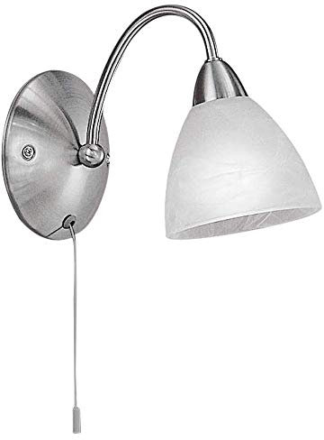 Britalia Satin Nickel & Alabaster Glass Traditional Swan Neck Switched Wall Light | 1 x E14 SES Lamp Required (Not Included) | Pull Switch Operated