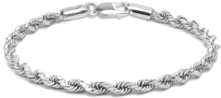 LeCalla 925 Sterling Silber Italienisch Diamant-Schliff geflochtene Seilkette Armband für Teenager und Frauen 6,5 Zentimeter