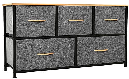 YITAHOME kommode mit Schubladen, Schrank mit 5 Schubladen aus Stoff für Schlafzimmer, Wohnzimmer, Kinderzimmer, Flur, Dunkelgrau Aufbewahrungsschrank