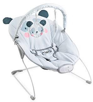 MoMi GLOSSY Babywippe für Babys bis 9 kg weiche Polsterung Metallrahmen Antirutsch Füßchen Haltegurt Abmessungen Sensorisches Modul kreative Kinderförderung, Panda, 58 x 49 x 53 cm