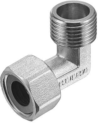 sourcing map Pipe Fitting Elbow G1/2 Male to Female Thread 2 Way L Shape Hose Connector Adapter, Nickel-Plated Copper