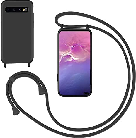 GoodcAcy Handykette Handyhülle für Samsung Galaxy S10,Smartphone Necklace Hülle mit Band Schutzhülle mit Kette zum umhängen Halskette Flüssig Silikon Case für Samsung Galaxy S10,Schwarz