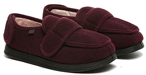 gaoxiao Pantoufles Orthopédique Femme, Chausson Pantoufles Femmes Chaudes d'hiver, Chaussures Diabétiques Large Ajustable, pour Vieil Homme Pieds Gonflés, L'arthrite(Size:38,Color:cramoisi)