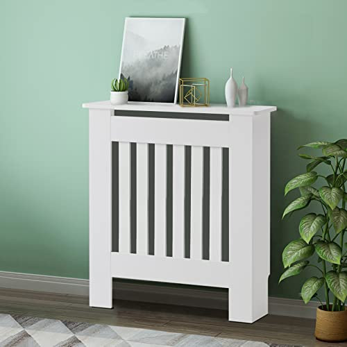 LEMROE Radiator Cover MDF Vertical Slat Living Room Cabinet White Painted Home Furniture