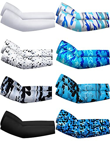 SATINIOR 8 Pairs UV Cooling Sun Protection Sleeves to Cover Arms Ice Silk Cooling Compression Sleeve for Men Women