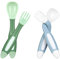 Vicloon Cuillères pour Bébé,4pcs Cuillere Bébé Souple Cuillère de Formation avec Fonction Bendable,Facile à Tenir, Parfait Auto-alimentation Cuillères D'apprentissage (Bleu+Vert)