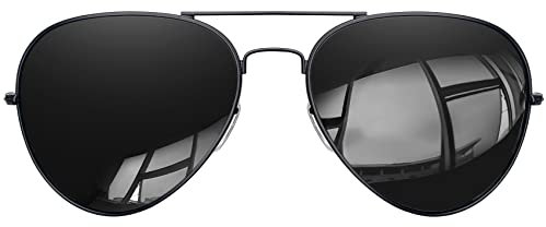 KANASTAL Groß Polarisiert Sonnenbrille Herren und Damen Retro Vintage Sonnenbrille mit Premium Metallrahmen UV400 Schutz, Matt Schwarz Rahmen Schwarz Gläser