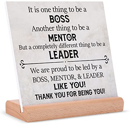 Niyewsor Boss Gifts Desk Decor - Best Boss Mentor Leader Gift From Employee Coworkers, Team Leader Gifts for Christmas Birthday Retirement, Thank You Gifts Plaque with Wooden Stand