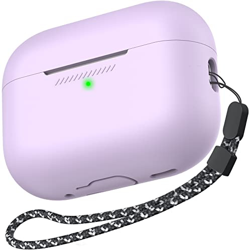 AhaStyle Silikon Hülle für Airpods Pro 2 | Kabelloses Laden, mit Handschlaufe, Front-LED Sichtbar, Premium-Silikon, Rundumschutz, Stoßfest, Airpods Pro 2. Gen Zubehör