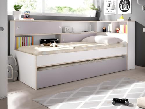 Ausziehbett mit Stauraum - 90 x 190 cm & 90 x 200 cm - Weiß & Grau - LOSIANA