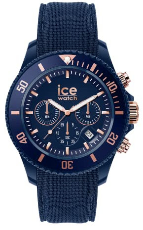 ICE-WATCH - Ice Chrono Blue Rose-Gold - Montre Bleue pour Homme avec Bracelet en Silicone - Chrono - 020621 (Large)