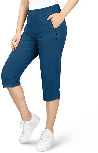 33,000ft Women's Capri Golf Trousers Casual Quick Dry UPF 50+ Lightweight Quick Dry 3/4 Cargo Pants Hiking Shorts with Pockets Deep Blue UK 16