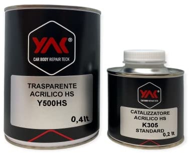 YAK CAR BODY REPAIR TECK Vernice Trasparente LUCIDA BICOMPONENTE 2K AntiGraffio Lt. 0.600 Auto Moto CARROZZERIA (400ml Trasparente + 200 ml catalizzatore) …