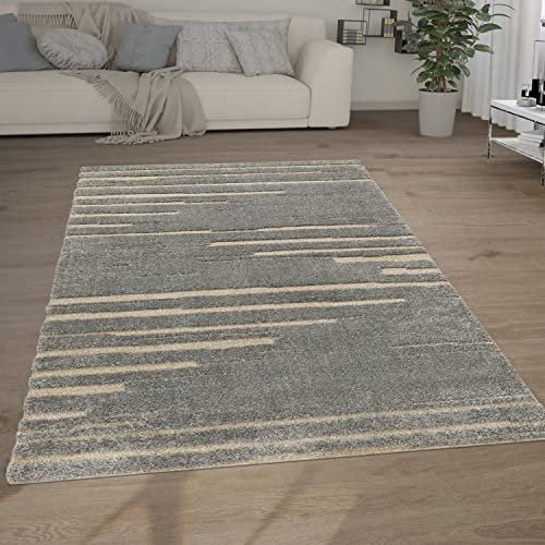 Paco Home Hochflor Teppich Wohnzimmer Shaggy 3D Optik Ethno Boho Vintage Look Weich, Grösse:60x100 cm, Farbe:Grau