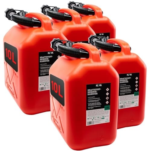 KOVA® 5x Benzinkanister 10L ROT Dieselkanister Reservekanister Kraftstoffkanister 10 Liter Wasserkanister für Benzin Diesel Wasser AdBlue, Auswahl: 5 20 20L ltr 5L 10-Liter-Kanister & Außgießer