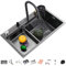 Lavello da Cucina A Vasca 304 Lavello da Cucina in Acciaio Inossidabile Singolo Lavandino A Cascata Bar Multifunzione Fatto A Mano con Rubinetto Estraibile E Componenti di Drenaggio (Color : Black-b